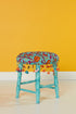 FLOWER PATTERNED BLUE STOOL