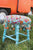 FLOWER PATTERNED BLUE STOOL